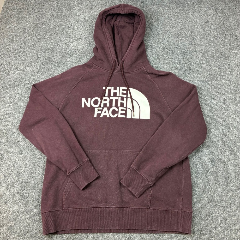 The North Face Women Half Dome Hoodie Burgundy Maroon Small Logo Fleece Pullover
